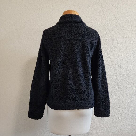 Hollister Black Sherpa Fuzzy Button Down Collared Trucker Jacket Womens S - Picture 7 of 12